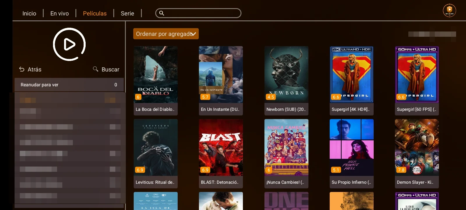 IBO Glass 43 Orange - Catálogo de películas en cuadrícula con póster y valoración
