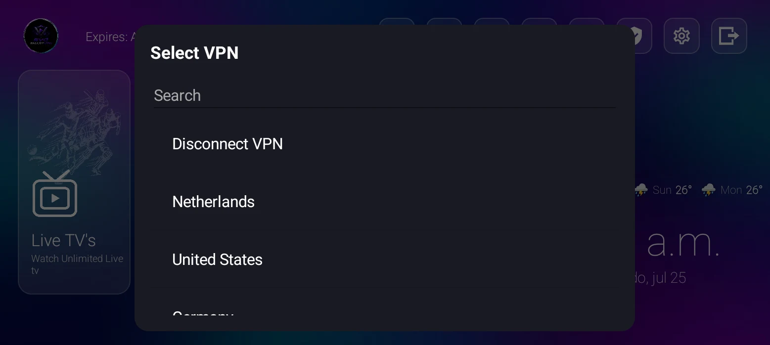 IBO Glass 43 - Selector de servidores VPN OpenVPN dentro de la app