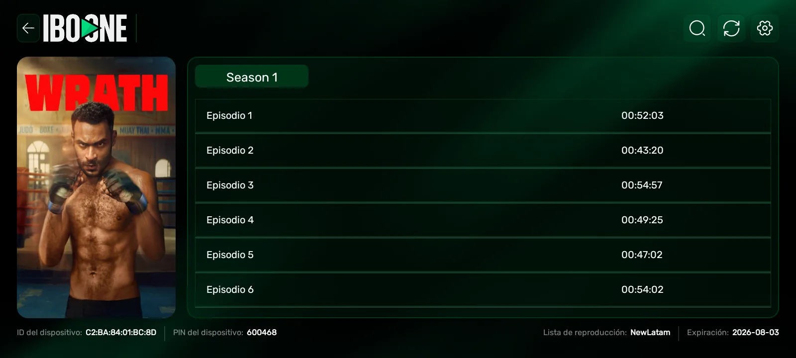 IBO ONE Player - Lista de episodios por temporada con duración