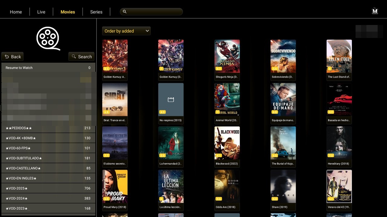 IBO Ultra Glass Gold — Movies — catálogo de películas con posters en Android TV / Fire TV
