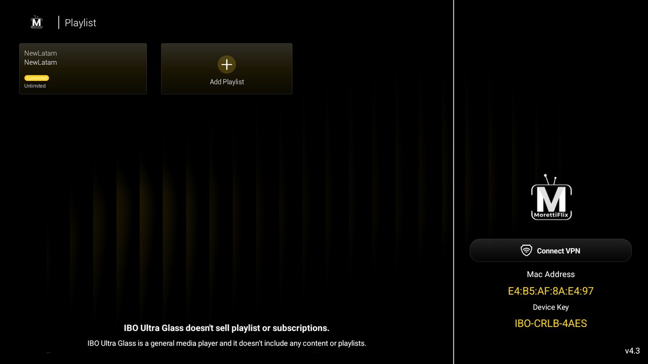 IBO Ultra Glass Gold — Playlist / activación por MAC en Android TV / Fire TV
