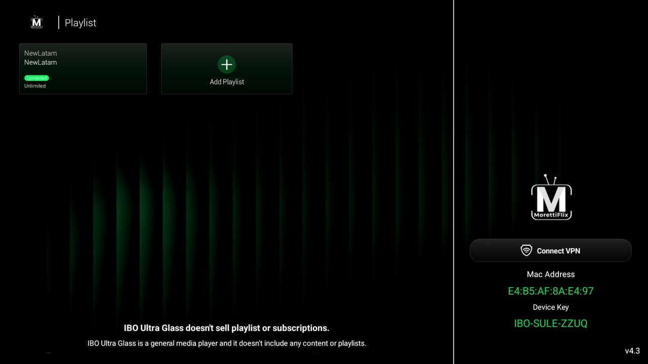 IBO Ultra Glass Green — Playlist / activación por MAC en Android TV / Fire TV