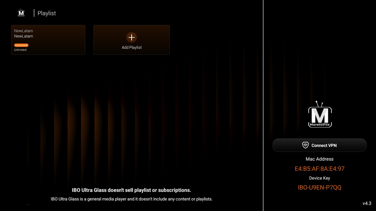 IBO Ultra Glass Orange — Playlist / activación por MAC en Android TV / Fire TV