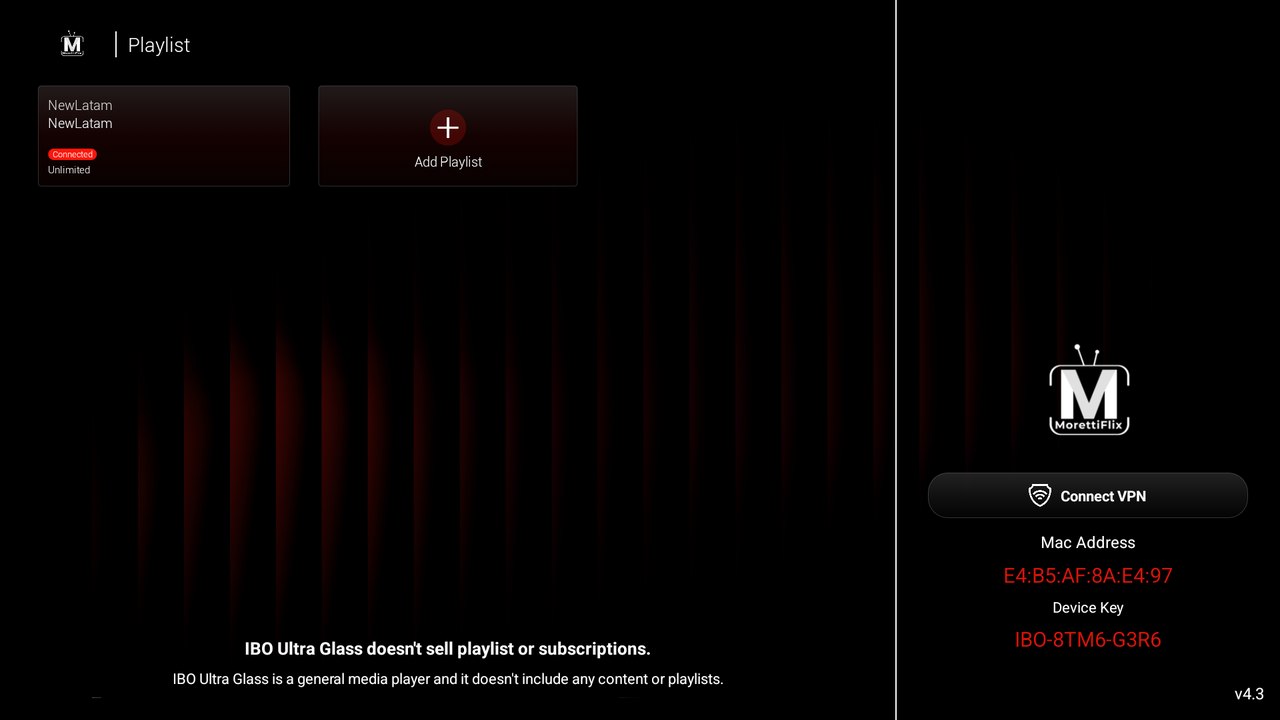 IBO Ultra Glass Red — Playlist / activación por MAC en Android TV / Fire TV