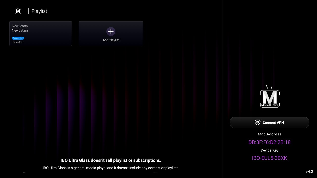 IBO Ultra Glass Purple — Playlist / activación por MAC en Android TV / Fire TV