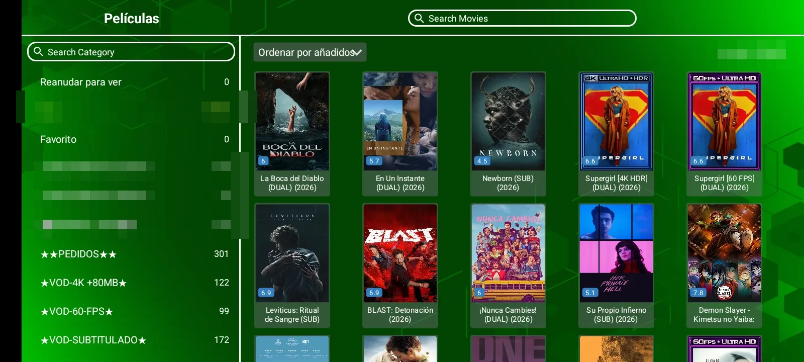LPRO Player Pro - Catálogo de películas en cuadrícula con carátulas, 4K y 60FPS