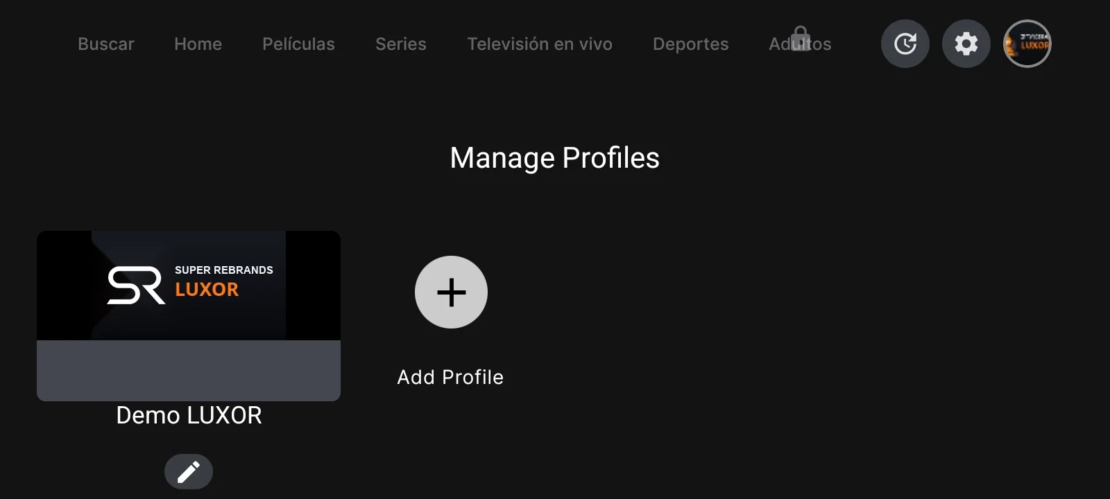 LUXOR IPTV Player - gestión de perfiles personalizados