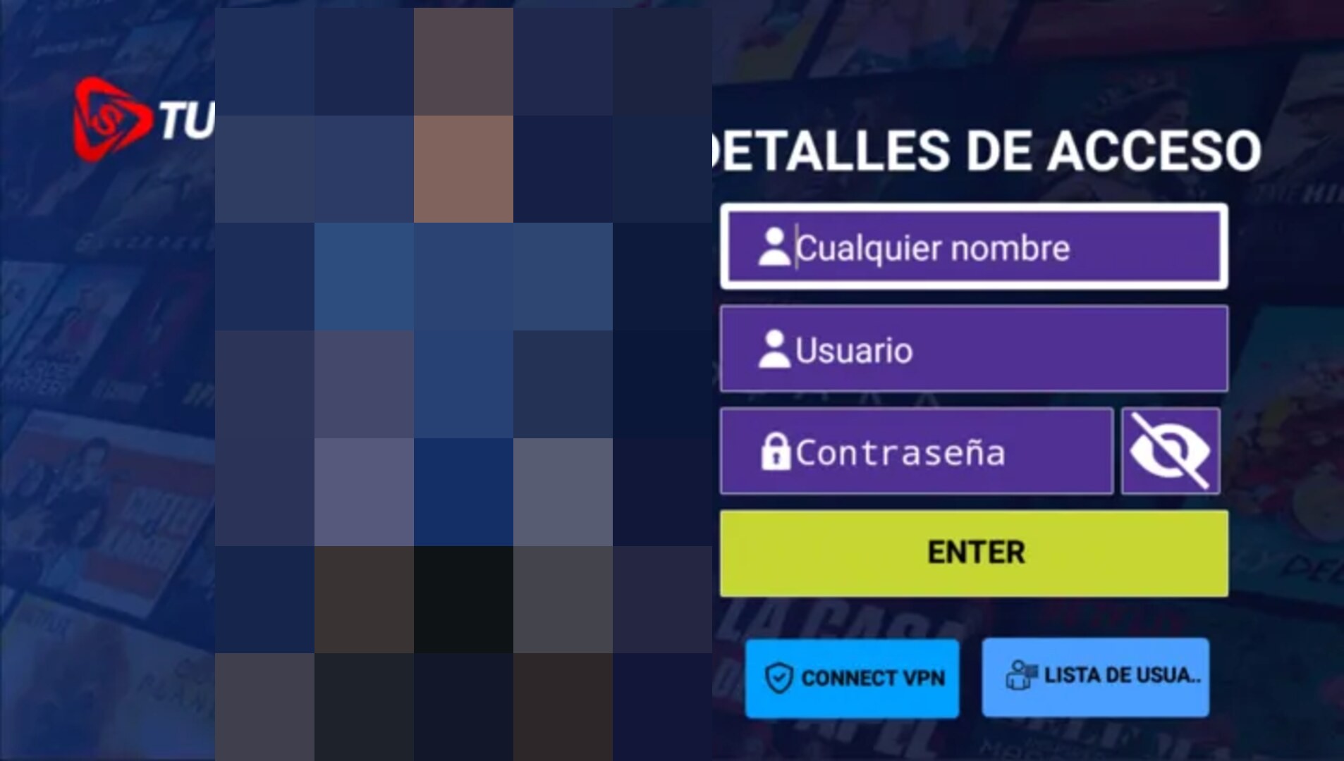Pantalla de acceso: nombre, usuario y contraseña
