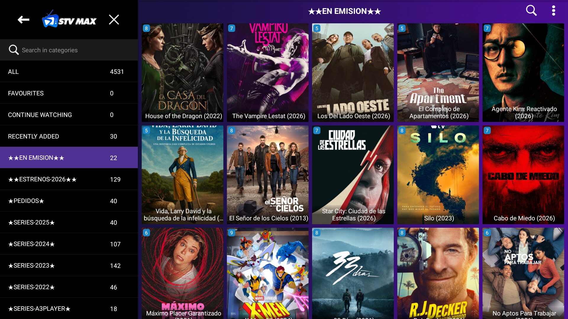 Series con carátulas, puntuación y categorías
