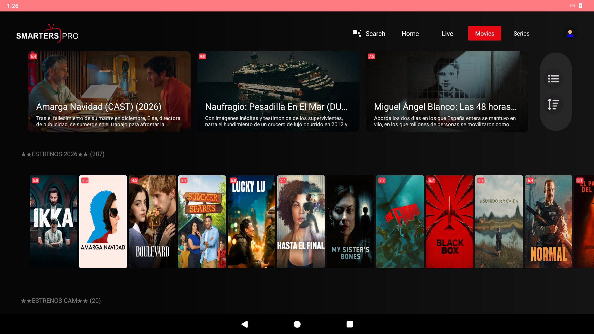 Netflix-style movies with a featured banner and rows