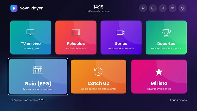 Diseño Cuadrícula con el acceso Guía (EPG) enfocado