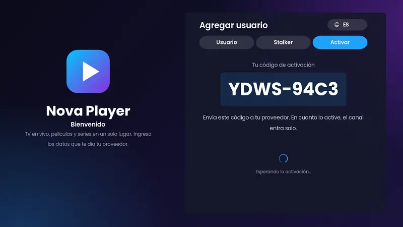 Activar por TV: el canal muestra un código y entra solo cuando lo activas desde el panel