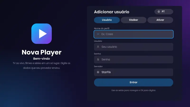 Pantalla de acceso en portugués, uno de los tres idiomas incluidos