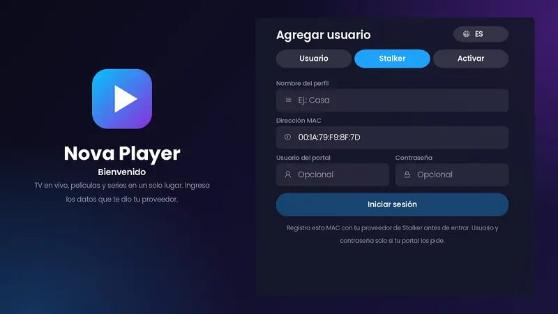 Acceso por Stalker Portal con la MAC del equipo ya escrita y usuario y contraseña del portal opcionales