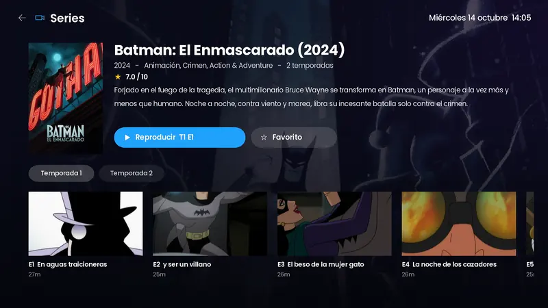 Ficha de serie abierta directamente desde los resultados de búsqueda