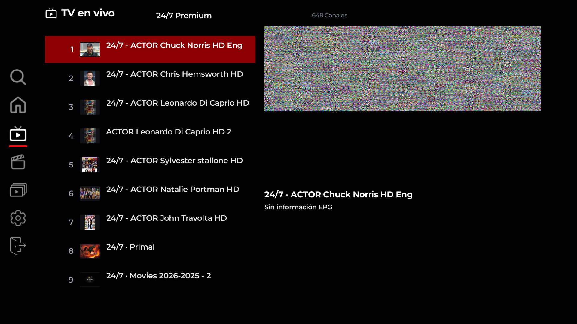 Live channel playback in Thunder Player Roku with mini preview and on-screen EPG guide