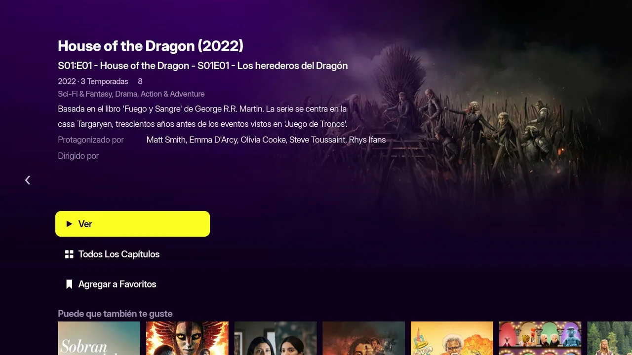 Ficha de serie con temporadas, episodios y reparto real en el canal Roku