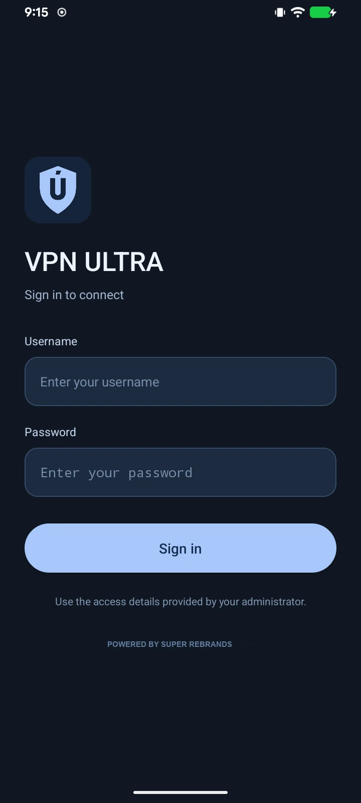 Pantalla de acceso de VPN ULTRA