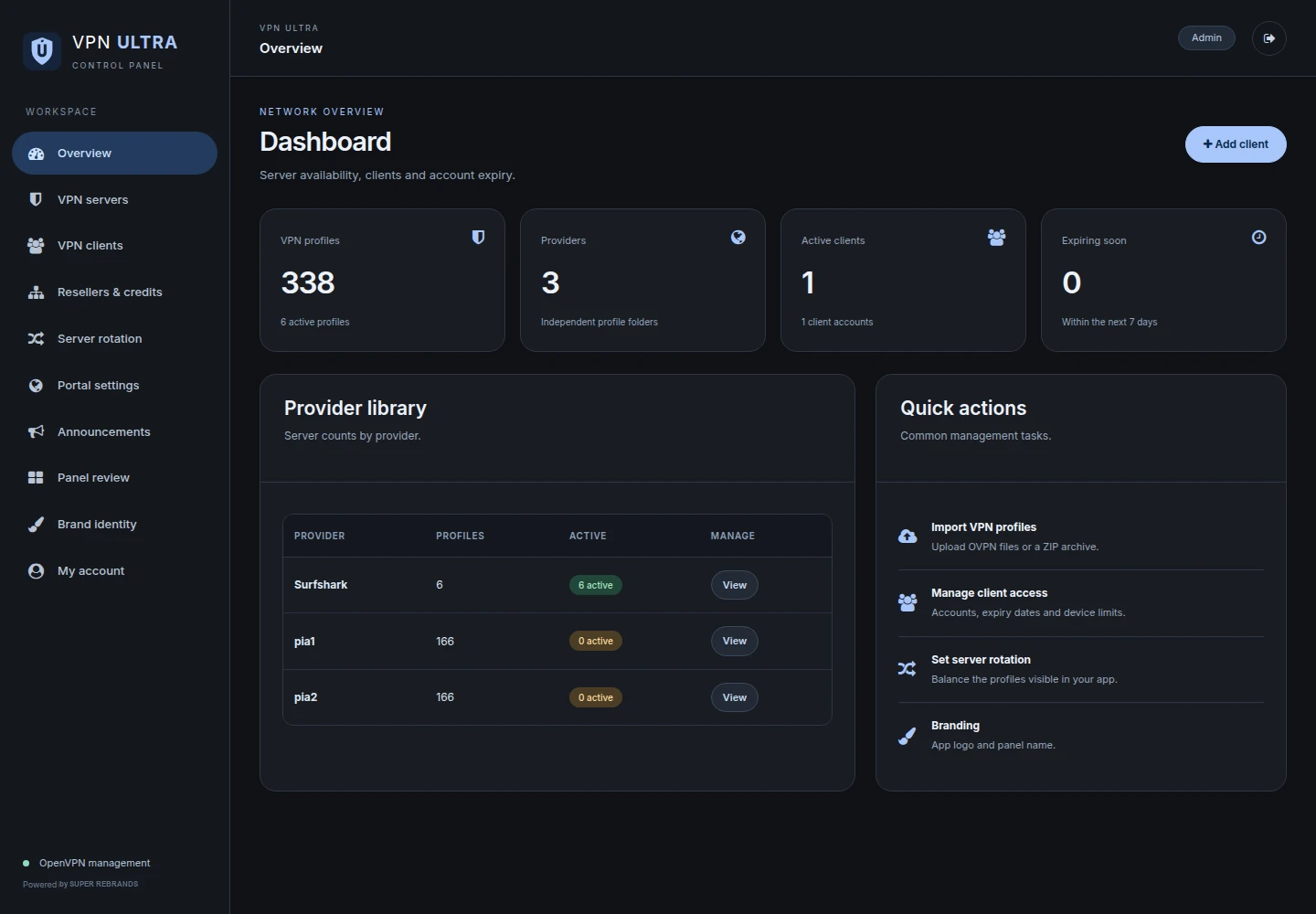 Inicio del panel VPN ULTRA