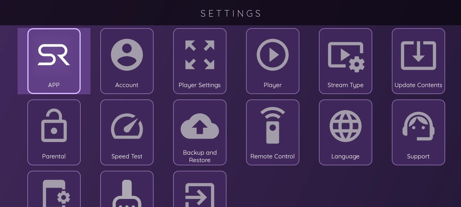XCIPTV 2100 Purple — Ajustes de la app