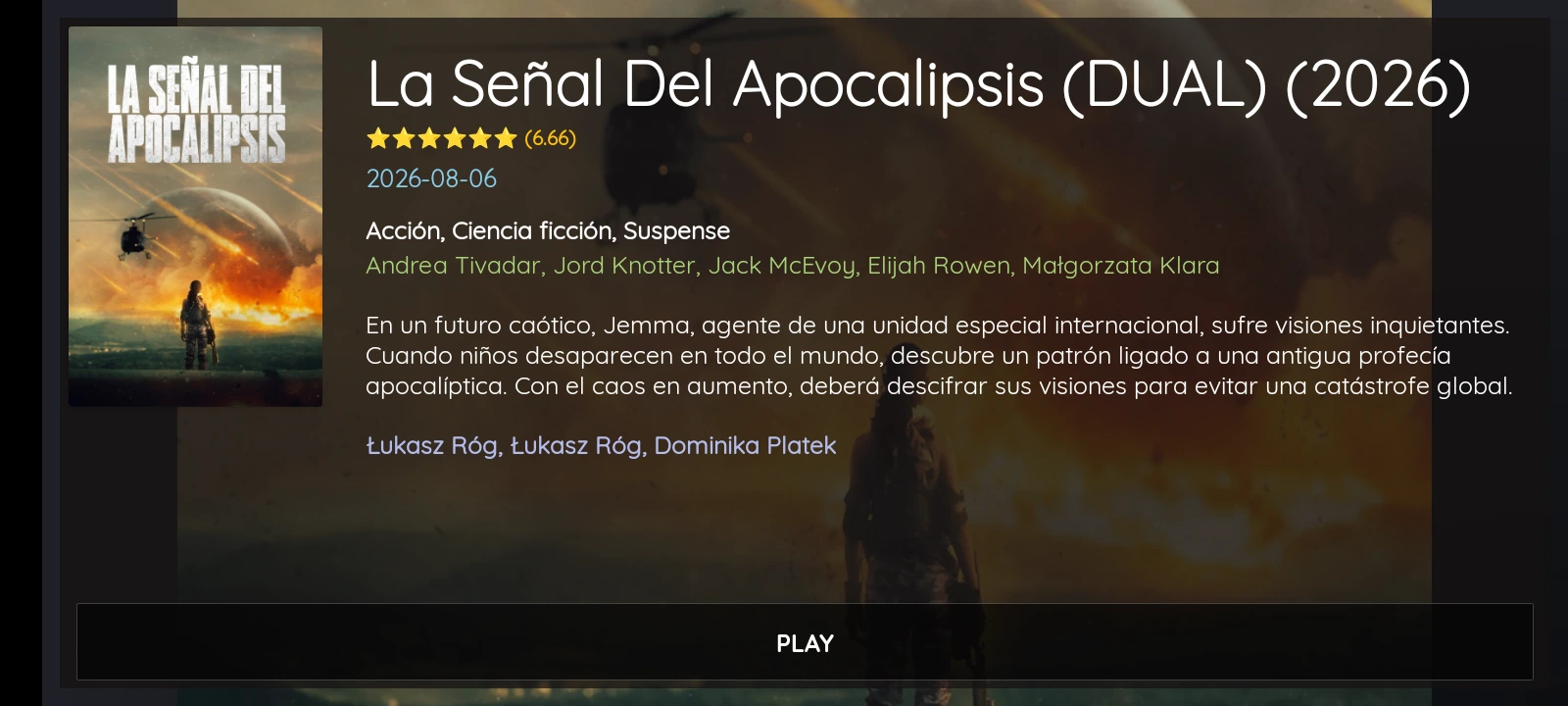 Ficha de película con sinopsis, reparto y reproducción