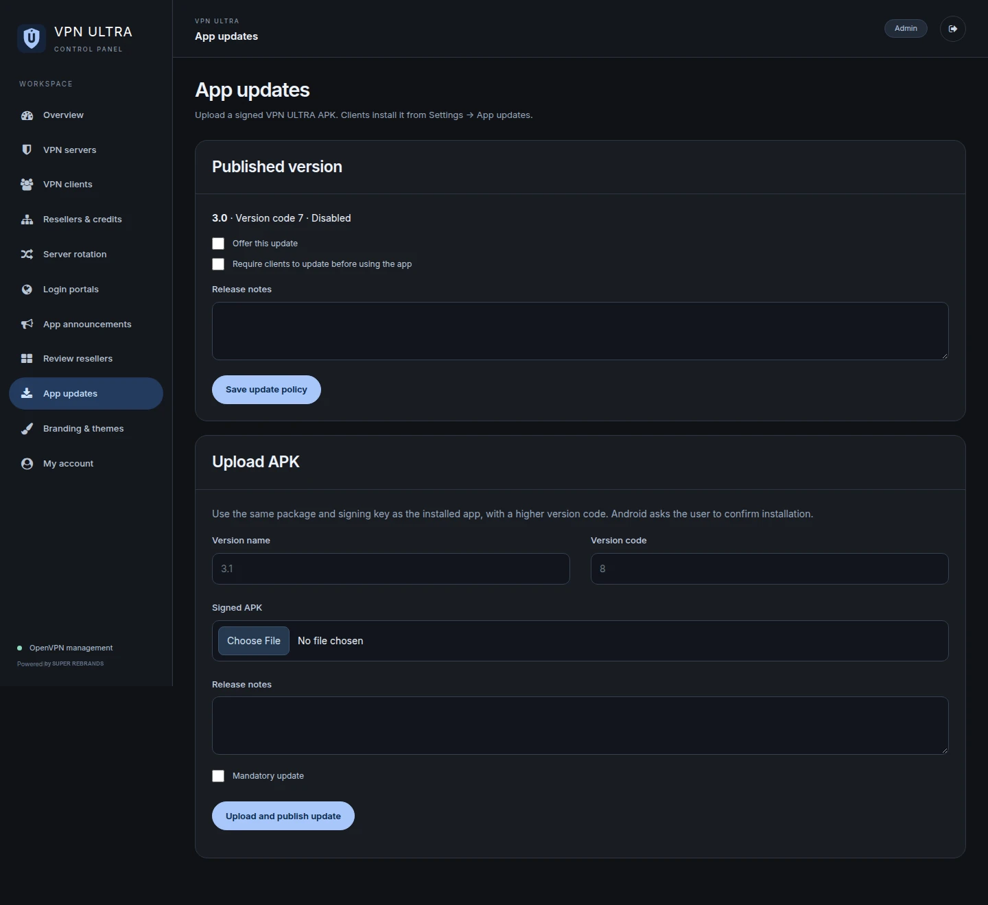 Keeping a VPN service organized with the VPN ULTRA panel