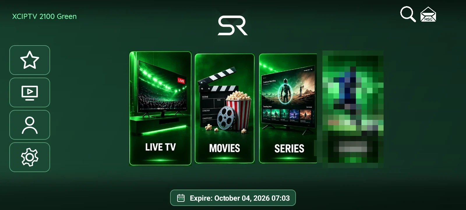XCIPTV 2100 Green: tarjetas verticales, Sports y panel verde
